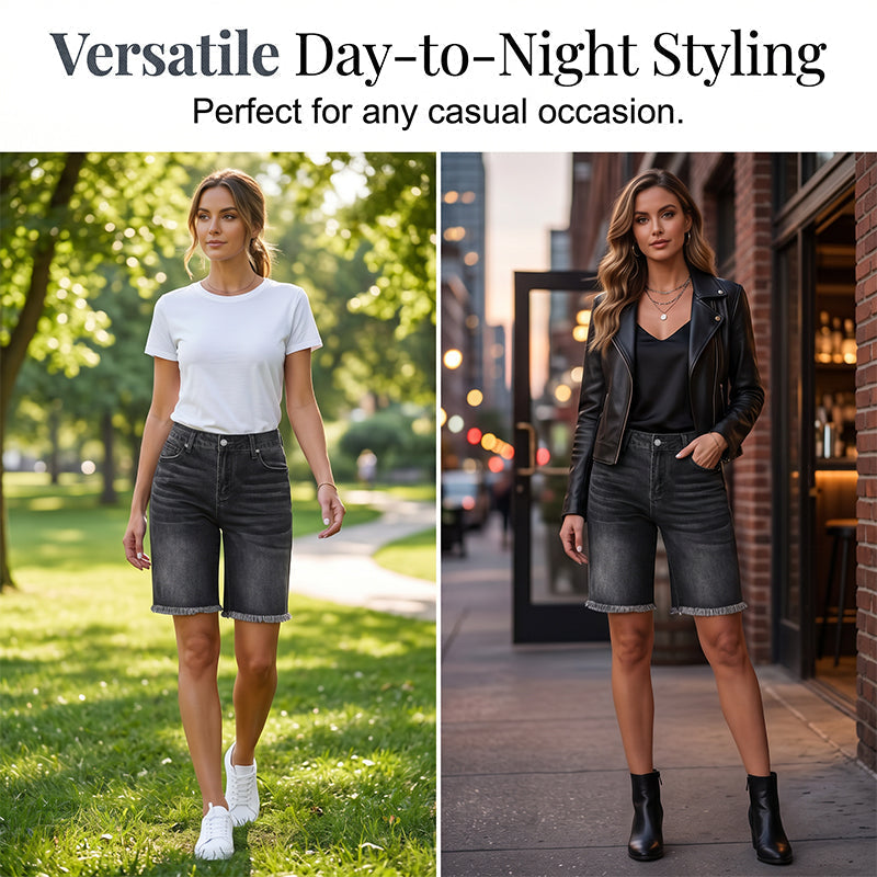 ⏳Time-Limited Special⏰Women’s Casual High Waisted Fringed Denim Shorts – Flattering High-Rise, Slimming Fit, Raw Fringe Hem – Accentuates Your Waist and Elongates Your Legs for a Chic Summer Look 🦵