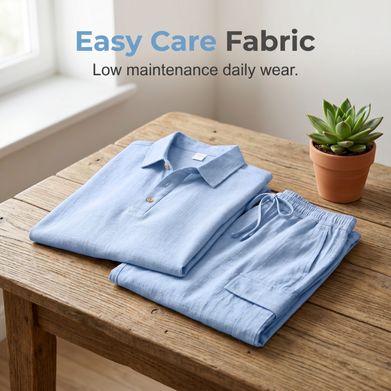 Men Summer Linen Set Loose Shirt and Cargo Shorts Two Piece Outfit