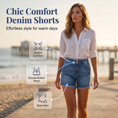 🎉 LIMITED TIME 50% OFF! 👖 Women's Casual Stretch Denim Shorts – High-Waisted Double-Button Design & Unrestricted Movement 💙