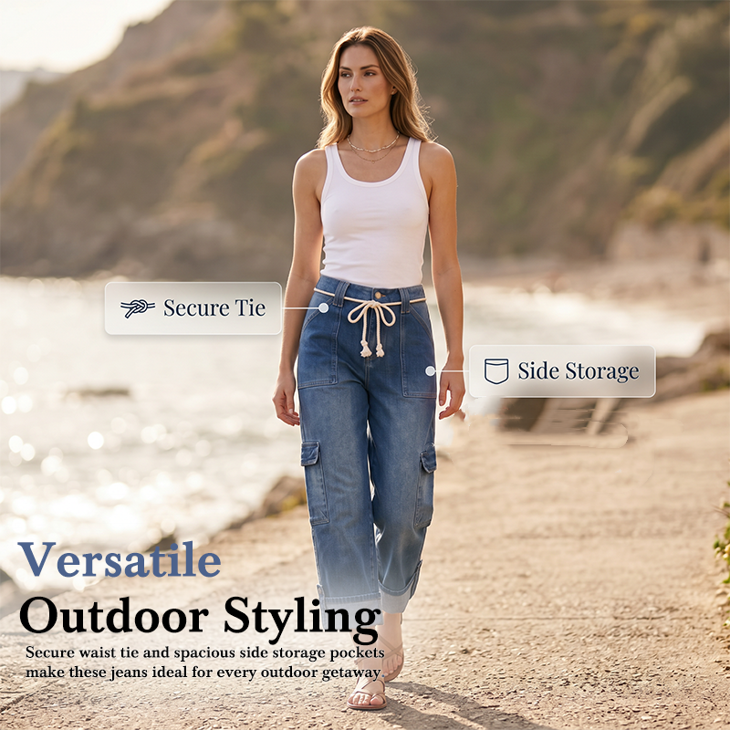 🌿 EVERYDAY STYLE 👖 Women’s Wide-Leg Cargo Pants – Spacious Side Pockets, Relaxed Silhouette & Adjustable Waist ✨
