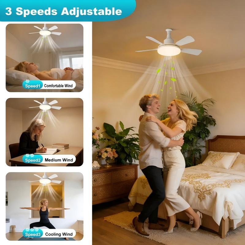 🌪️ 2-in-1 Light + Breeze! Socket Fan Light with Remote – Dimmable LED & 3-Speed Adjustable ⚙️