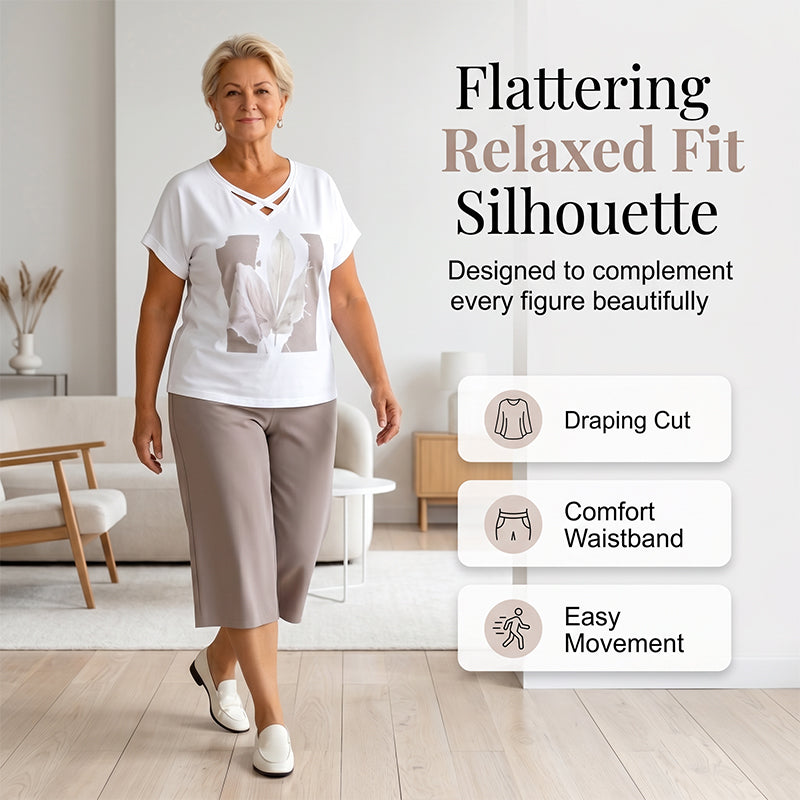 🎉 LIMITED TIME 50% OFF! 🌸 Women Casual Two Piece Set V-Neck Tee and Cropped Pants – Relaxed Fit & Premium Skin-Friendly Fabric ✨