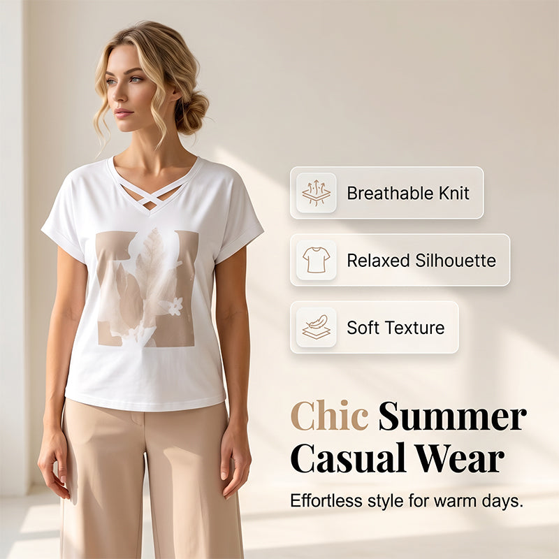 🎉 LIMITED TIME 50% OFF! 🌸 Women Casual Two Piece Set V-Neck Tee and Cropped Pants – Relaxed Fit & Premium Skin-Friendly Fabric ✨
