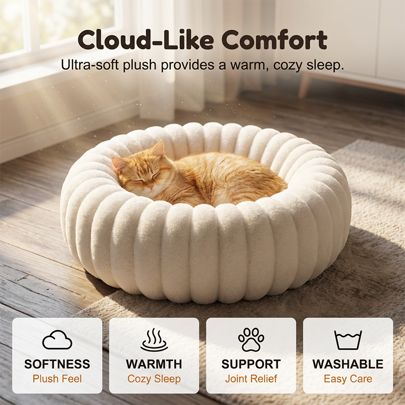 🎉 2026 Sale — Over 35,700 Sold 🐾 Round Calming Pet Bed – Cat & Dog Sleeping Mat ☁️