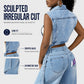 🎉50% OFF! 🧥Women Sleeveless High Slit Denim Vest Dress – Patchwork Longline Jean Waistcoat ✨