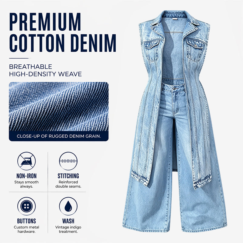 🎉50% OFF! 🧥Women Sleeveless High Slit Denim Vest Dress – Patchwork Longline Jean Waistcoat ✨