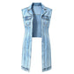 🎉50% OFF! 🧥Women Sleeveless High Slit Denim Vest Dress – Patchwork Longline Jean Waistcoat ✨