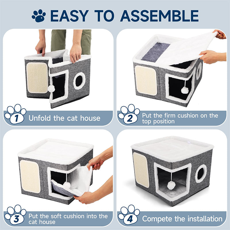 🎉 2026 Sale — Over 18,000 Sold! 🐾 2-in-1 Foldable Cat Cube House – Dual-Level, Built-in Scratching Pad – Hide, Perch & Scratch – Space-Saving, Portable, All-Season Comfort 🏠