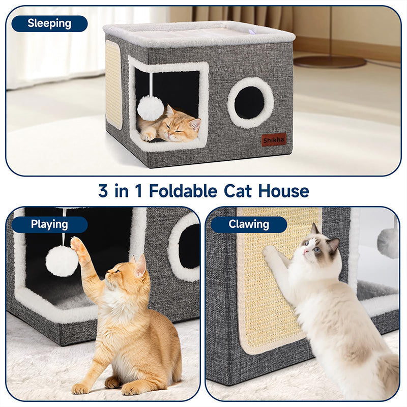 🎉 2026 Sale — Over 18,000 Sold! 🐾 2-in-1 Foldable Cat Cube House – Dual-Level, Built-in Scratching Pad – Hide, Perch & Scratch – Space-Saving, Portable, All-Season Comfort 🏠