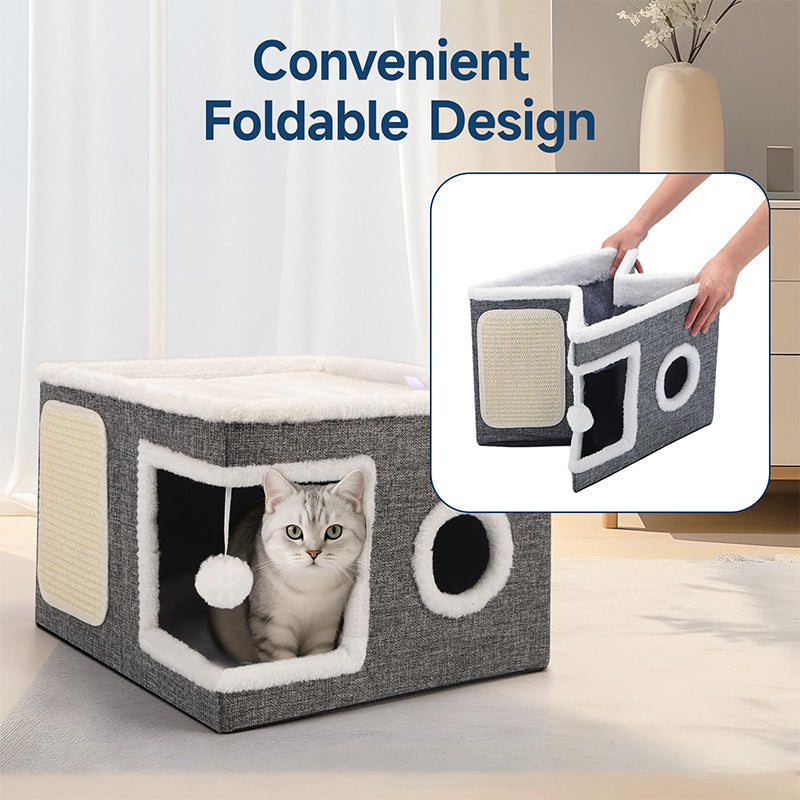 🎉 2026 Sale — Over 18,000 Sold! 🐾 2-in-1 Foldable Cat Cube House – Dual-Level, Built-in Scratching Pad – Hide, Perch & Scratch – Space-Saving, Portable, All-Season Comfort 🏠