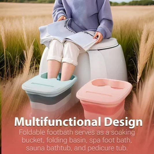 ⏳Time-Limited Special⏰Collapsible Foot Spa Basin with Lid | Portable Silicone Foot Soak Tub with Massage Rollers for Home Relaxation