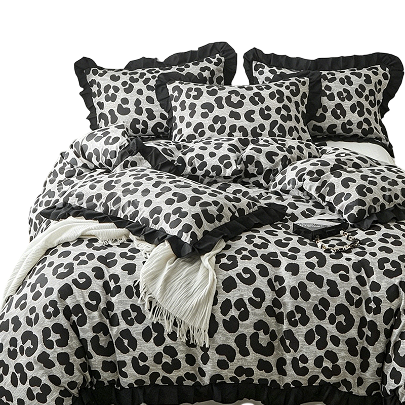 🛌Leopard Print Ruffle Duvet Cover Set – 3-Piece Bedding Set