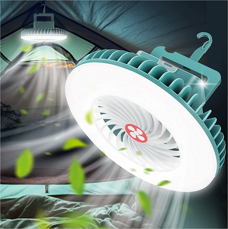 🏕️✨Portable Fan Light with 3 Speeds & LED Lantern
