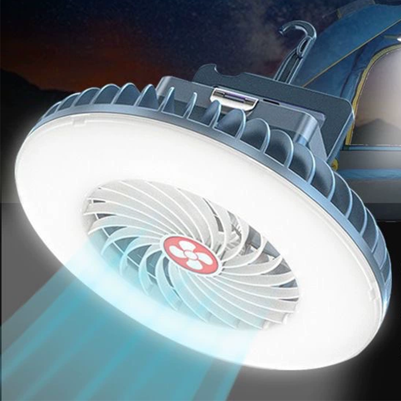 🏕️✨Portable Fan Light with 3 Speeds & LED Lantern