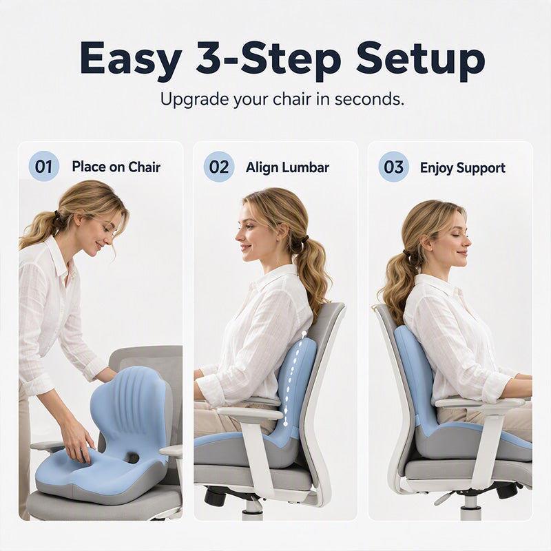 🪑 Ergonomic Memory Foam Seat Cushion with Back Support – Stay Comfortable All Day, Perfect for Office, Car & Home ✨