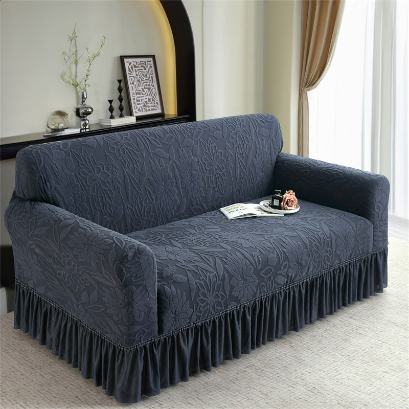 🛋️🛡️Full-Coverage Jacquard Sofa Slipcover with Ruffled Skirt