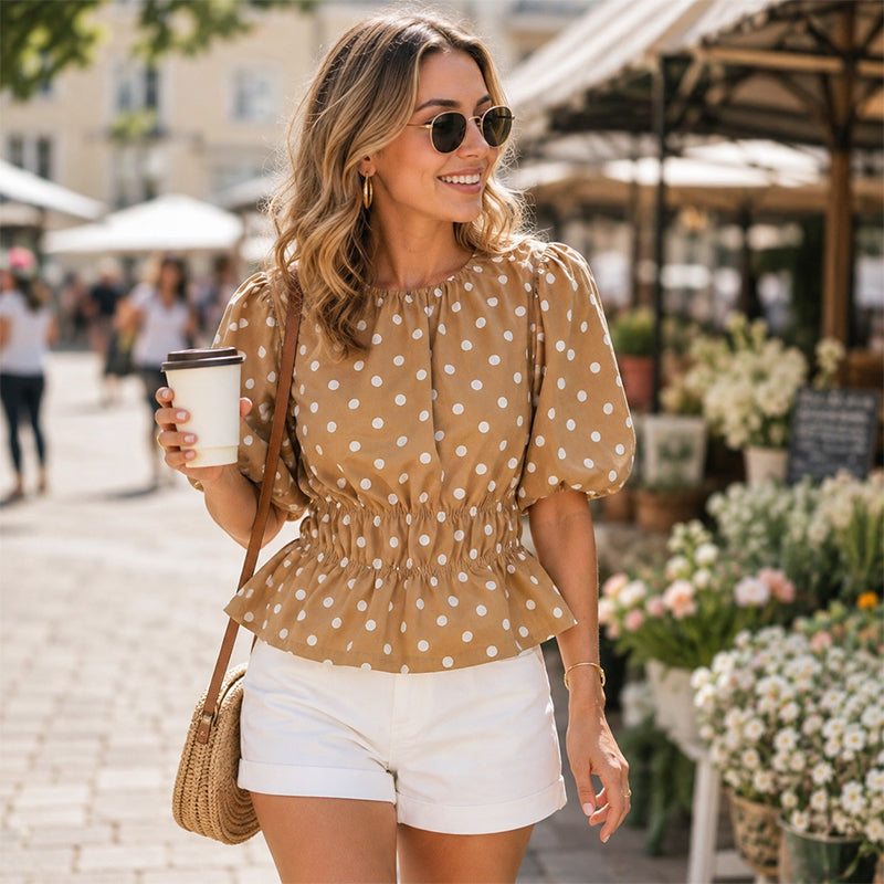 🛍️ 50% Off – Women's Polka-Dot Top – fitted cut, 3/4 sleeves & versatile – for modern everyday style 🌸