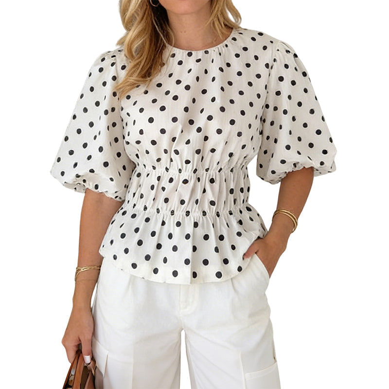 🛍️ 50% Off – Women's Polka-Dot Top – fitted cut, 3/4 sleeves & versatile – for modern everyday style 🌸