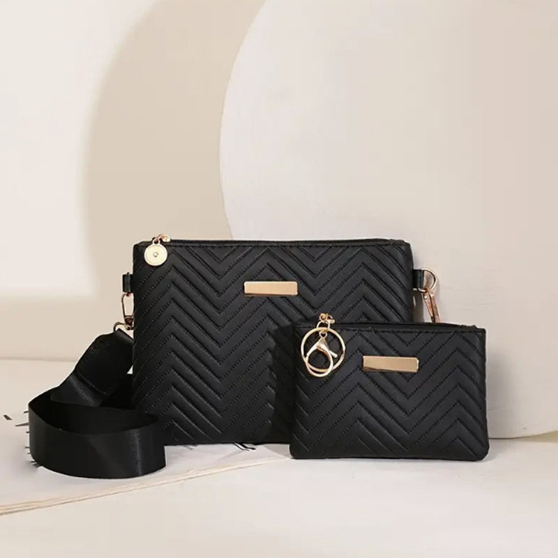 📢📢50% OFF !! ⏰Women Wave Embossed Crossbody Bag Set Wide Strap Commuter Shoulder Bag