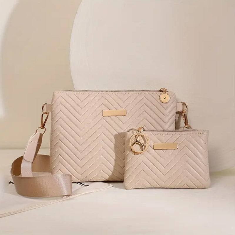 📢📢50% OFF !! ⏰Women Wave Embossed Crossbody Bag Set Wide Strap Commuter Shoulder Bag