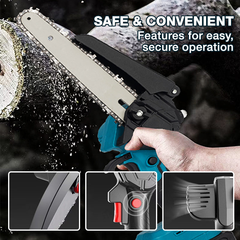 🥳HOT SALE! 6-inch Cordless Mini Chainsaw with 2 Batteries – Safety Lock, Cuts Branches in Seconds! 🌳⚡