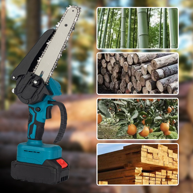 🥳HOT SALE! 6-inch Cordless Mini Chainsaw with 2 Batteries – Safety Lock, Cuts Branches in Seconds! 🌳⚡