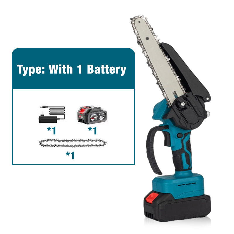 🥳HOT SALE! 6-inch Cordless Mini Chainsaw with 2 Batteries – Safety Lock, Cuts Branches in Seconds! 🌳⚡