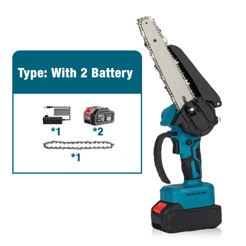 🥳HOT SALE! 6-inch Cordless Mini Chainsaw with 2 Batteries – Safety Lock, Cuts Branches in Seconds! 🌳⚡