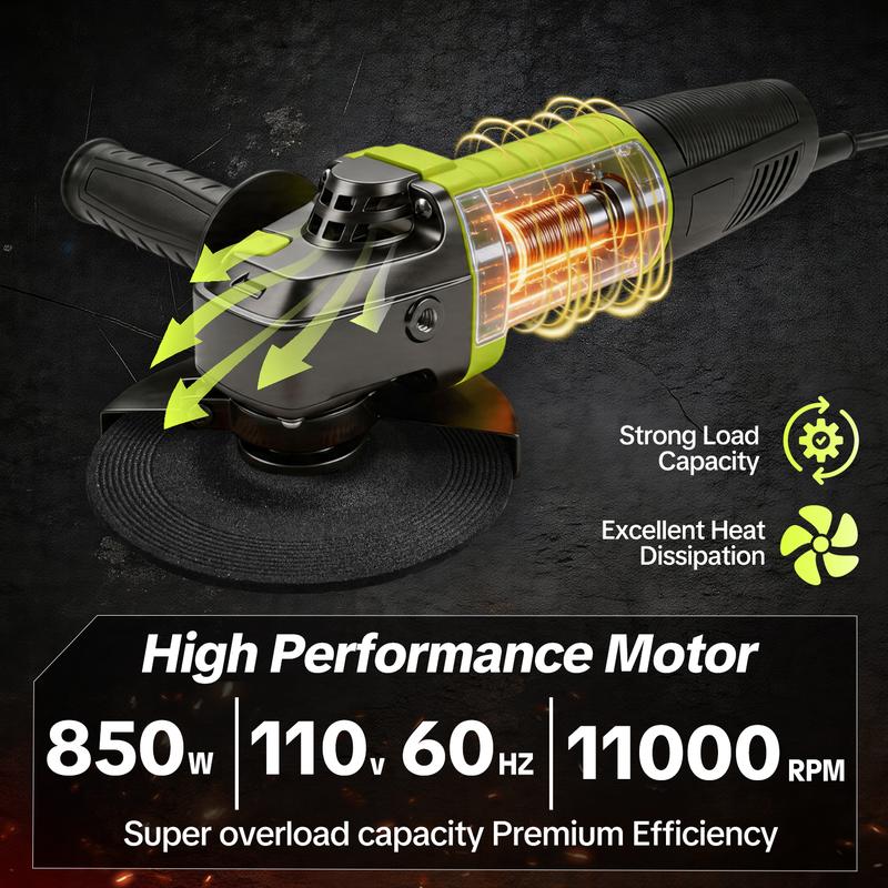 ⚡ SEESE 5‑Inch 8‑Amp Angle Grinder – 6‑Speed Variable, 11000 RPM 🛠️ 🔧 Includes Cutting Wheels, Flap Disc & Auxiliary Handle 💪 Perfect for Cutting, Grinding, Polishing & Rust Removal