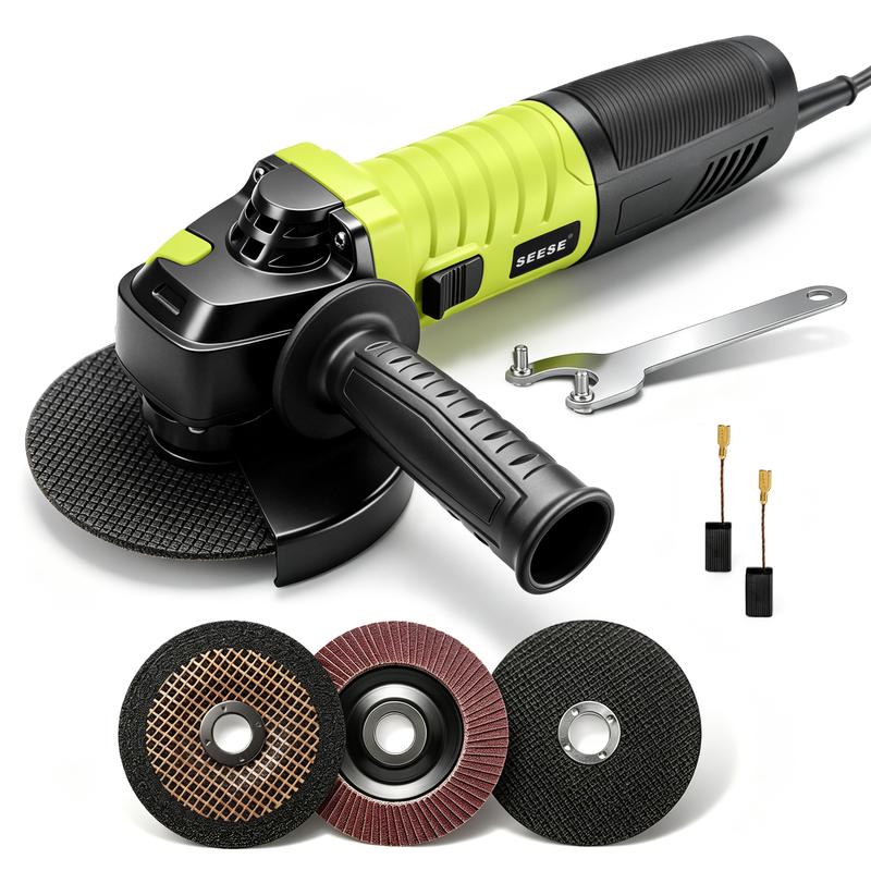 ⚡ SEESE 5‑Inch 8‑Amp Angle Grinder – 6‑Speed Variable, 11000 RPM 🛠️ 🔧 Includes Cutting Wheels, Flap Disc & Auxiliary Handle 💪 Perfect for Cutting, Grinding, Polishing & Rust Removal