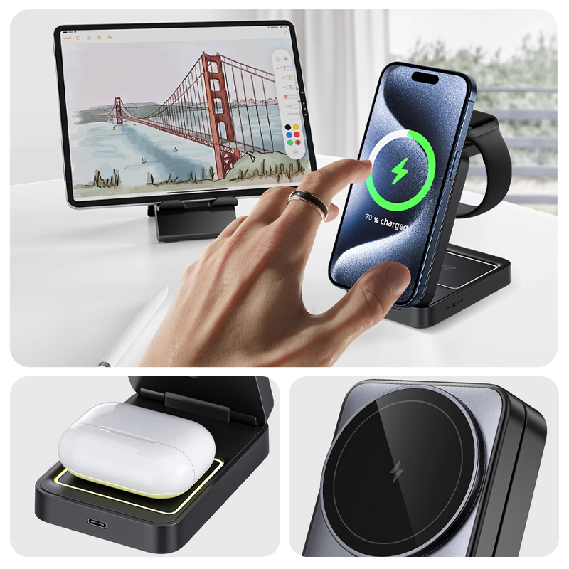 Foldable 3-in-1 15W Fast Wireless Charger