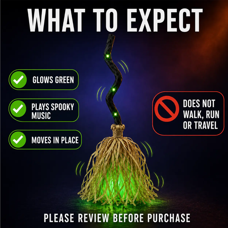 🧙 Animated Witch Broom Halloween Decoration with Lights and Sound