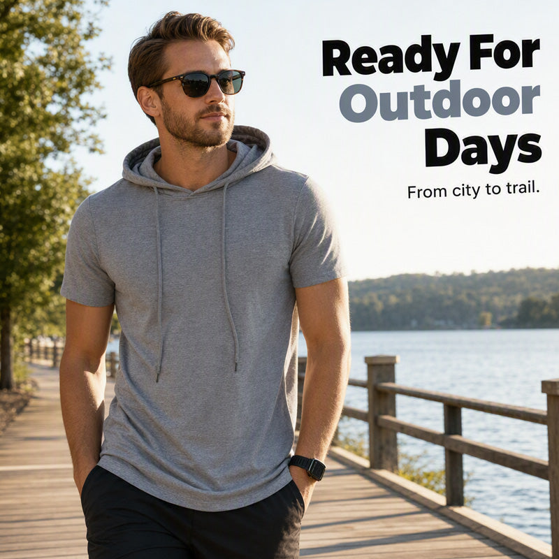 Men's Hooded Short Sleeve T-Shirt with Pocket