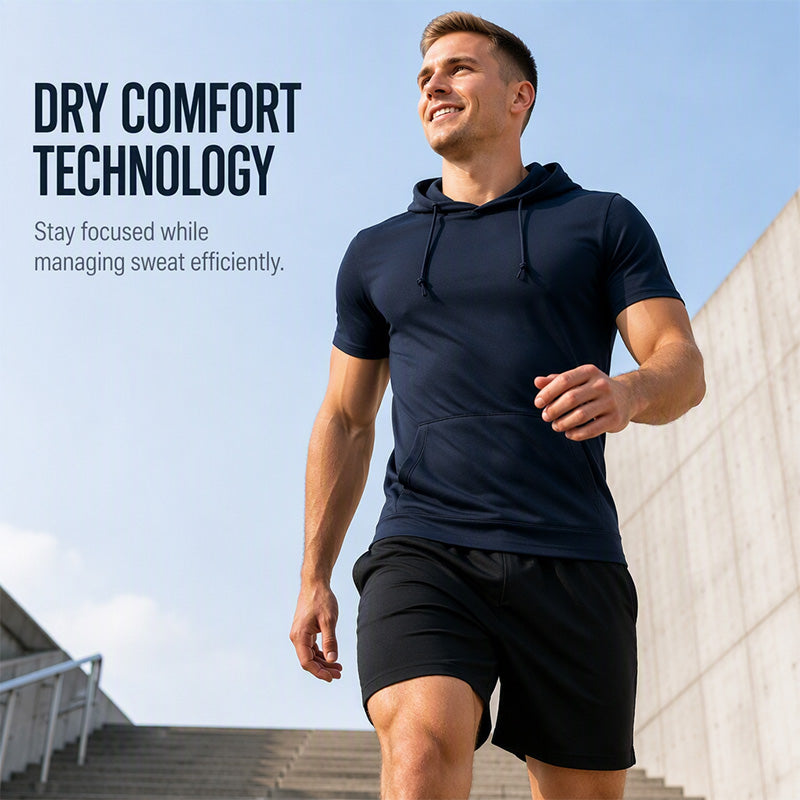 Men's Hooded Short Sleeve T-Shirt with Pocket