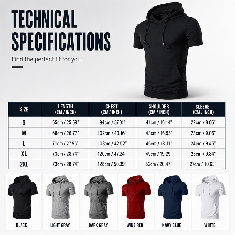 Men's Hooded Short Sleeve T-Shirt with Pocket