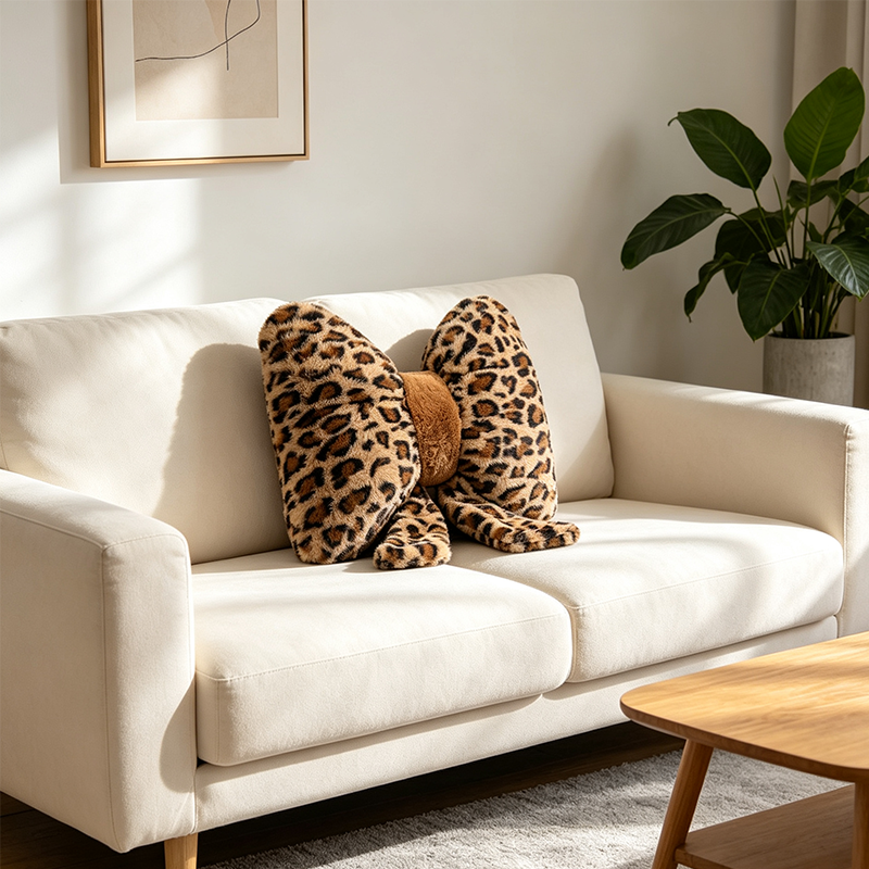 🐆✨50% OFF! 🎀🧸 Leopard Print Bowknot Throw Pillow – Faux Rabbit Fur, High-Rebound PP Cotton & Lumbar Support Design. Over 18,073 Stylish Homes Loving It!✨