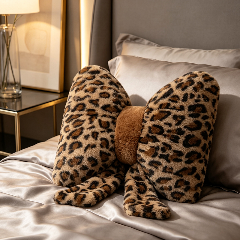 🐆✨50% OFF! 🎀🧸 Leopard Print Bowknot Throw Pillow – Faux Rabbit Fur, High-Rebound PP Cotton & Lumbar Support Design. Over 18,073 Stylish Homes Loving It!✨