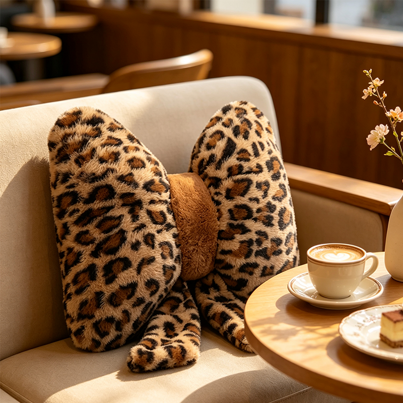 🐆✨50% OFF! 🎀🧸 Leopard Print Bowknot Throw Pillow – Faux Rabbit Fur, High-Rebound PP Cotton & Lumbar Support Design. Over 18,073 Stylish Homes Loving It!✨
