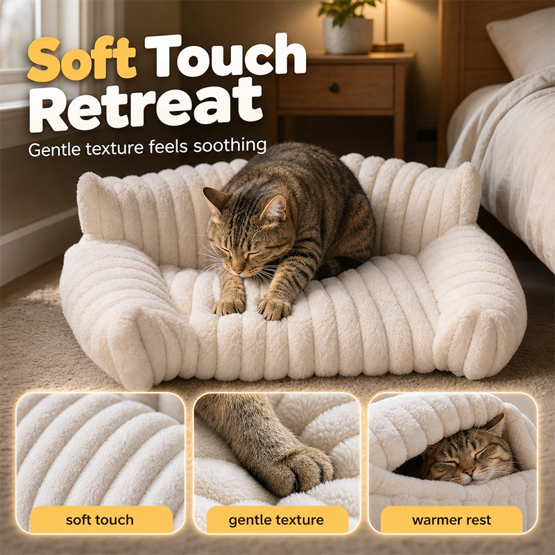 🎉 LIMITED TIME 50% OFF! 🛋️ Cozy Sofa Pet Bed – Ultra-Comfortable, Raised Bolster Edges & Super-Soft Ribbed Plush – Fits Cats & Dogs ✨