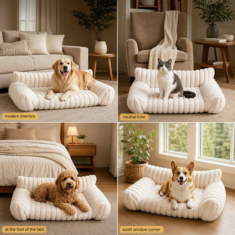 🎉 LIMITED TIME 50% OFF! 🛋️ Cozy Sofa Pet Bed – Ultra-Comfortable, Raised Bolster Edges & Super-Soft Ribbed Plush – Fits Cats & Dogs ✨
