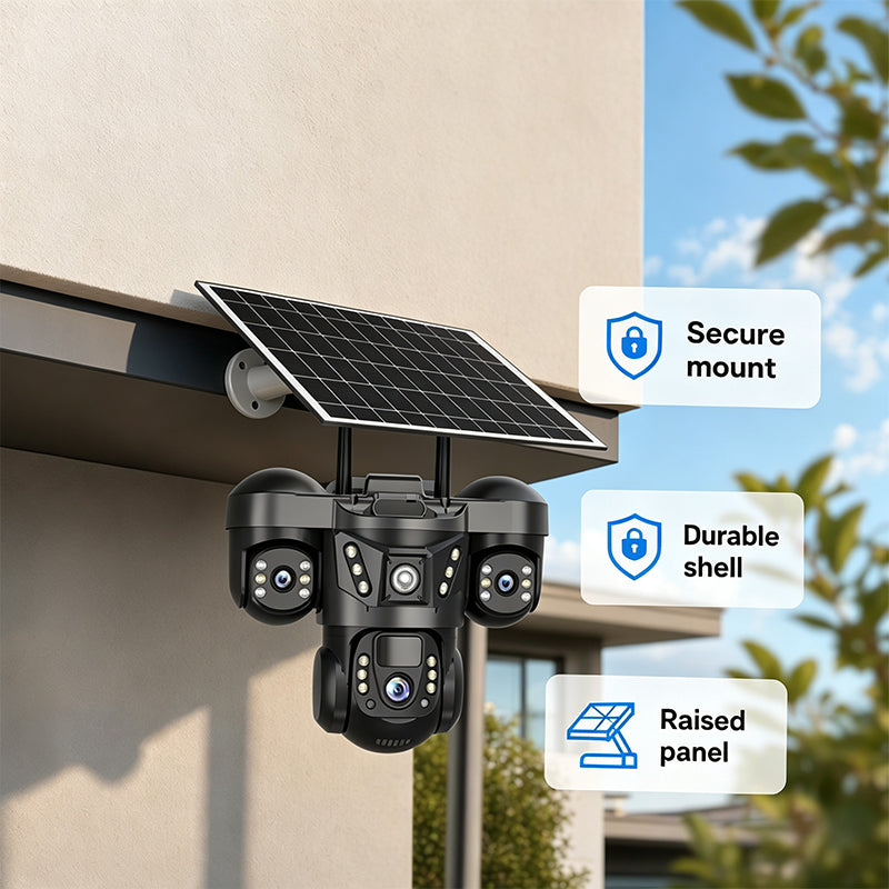 📡 LIMITED‑TIME 50% OFF! ⚡ Solar Triple‑Lens WiFi Security Camera – Smart, Wireless, All‑weather ☀️