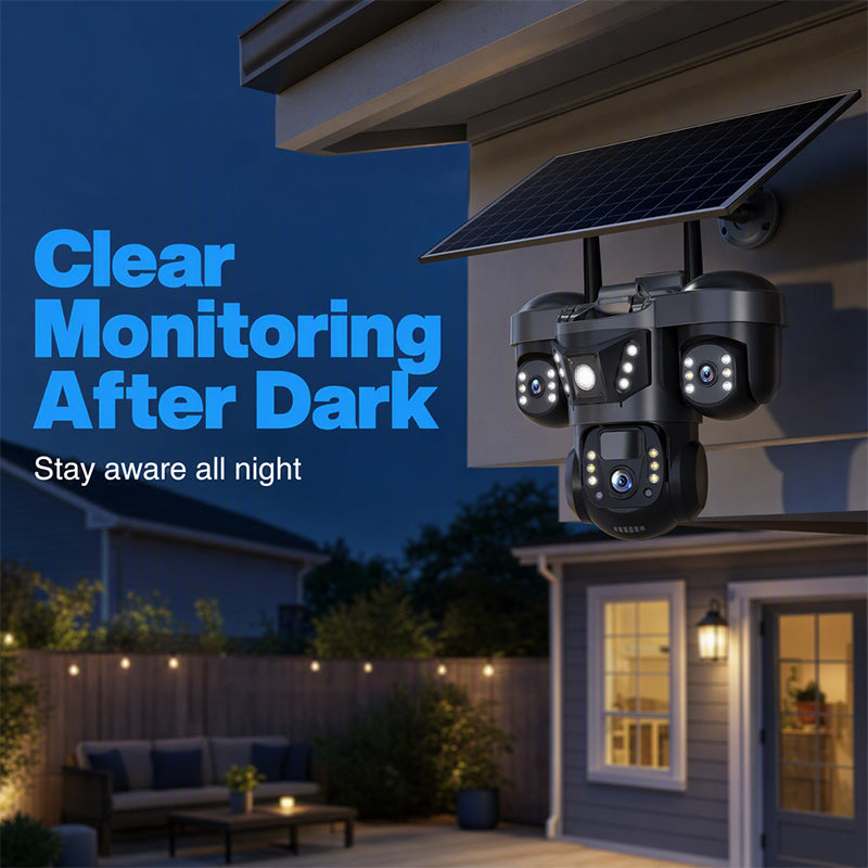 📡 LIMITED‑TIME 50% OFF! ⚡ Solar Triple‑Lens WiFi Security Camera – Smart, Wireless, All‑weather ☀️
