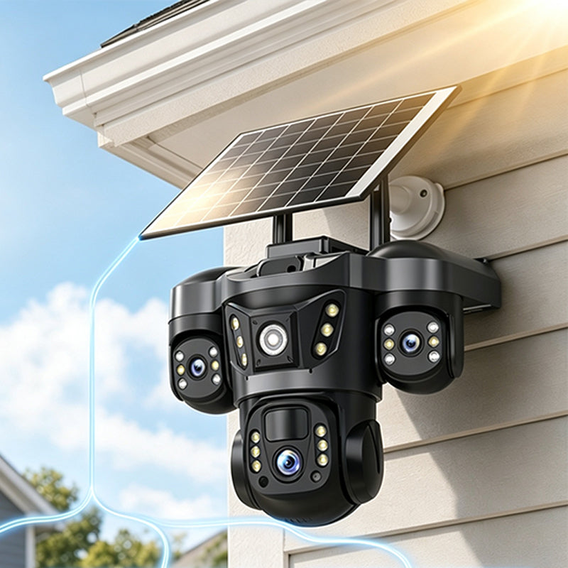 📡 LIMITED‑TIME 50% OFF! ⚡ Solar Triple‑Lens WiFi Security Camera – Smart, Wireless, All‑weather ☀️