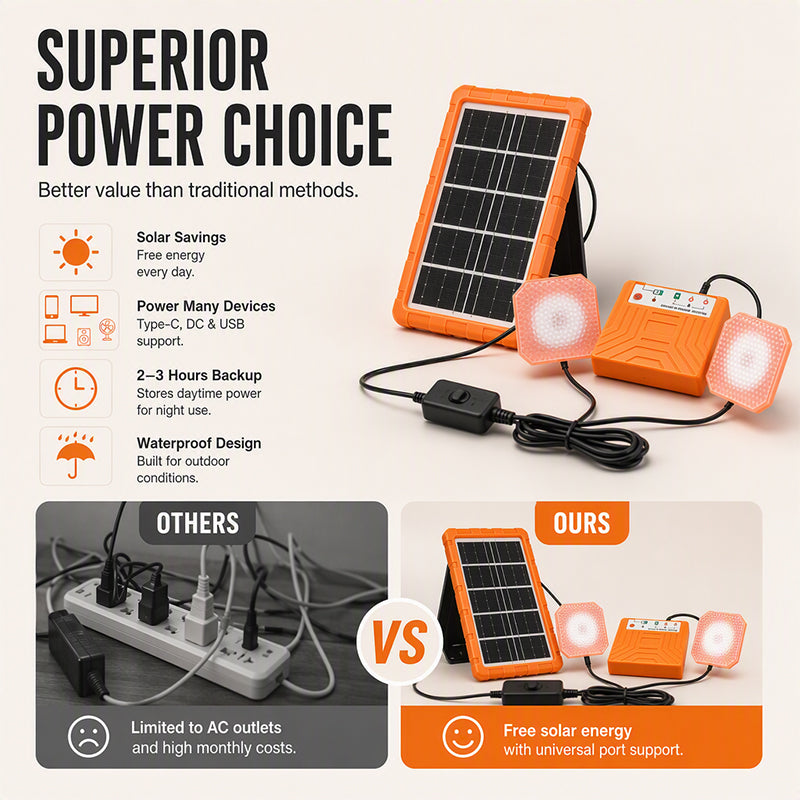 ☀️ 50% OFF NOW! Portable Solar Power System with 2 LED Lights – Off-Grid Solar Generator Kit, Multi-Port Charging Station for Camping, Emergency & Outdoor Use