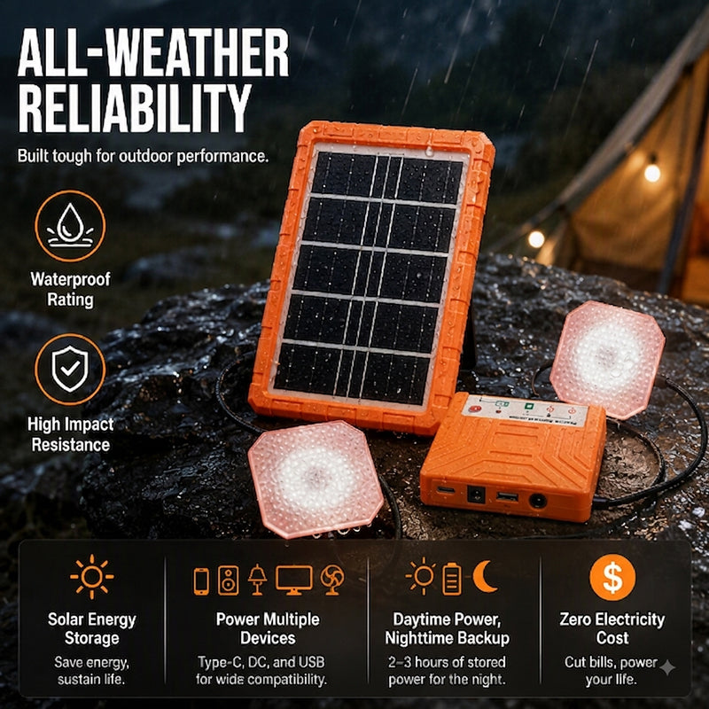 ☀️ 50% OFF NOW! Portable Solar Power System with 2 LED Lights – Off-Grid Solar Generator Kit, Multi-Port Charging Station for Camping, Emergency & Outdoor Use