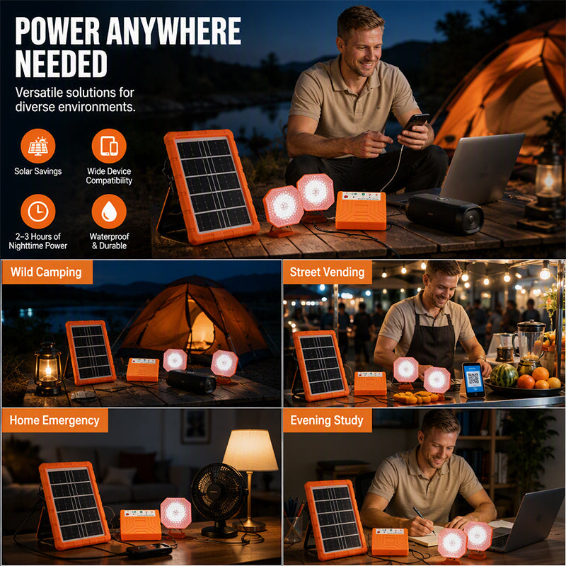☀️ 50% OFF NOW! Portable Solar Power System with 2 LED Lights – Off-Grid Solar Generator Kit, Multi-Port Charging Station for Camping, Emergency & Outdoor Use
