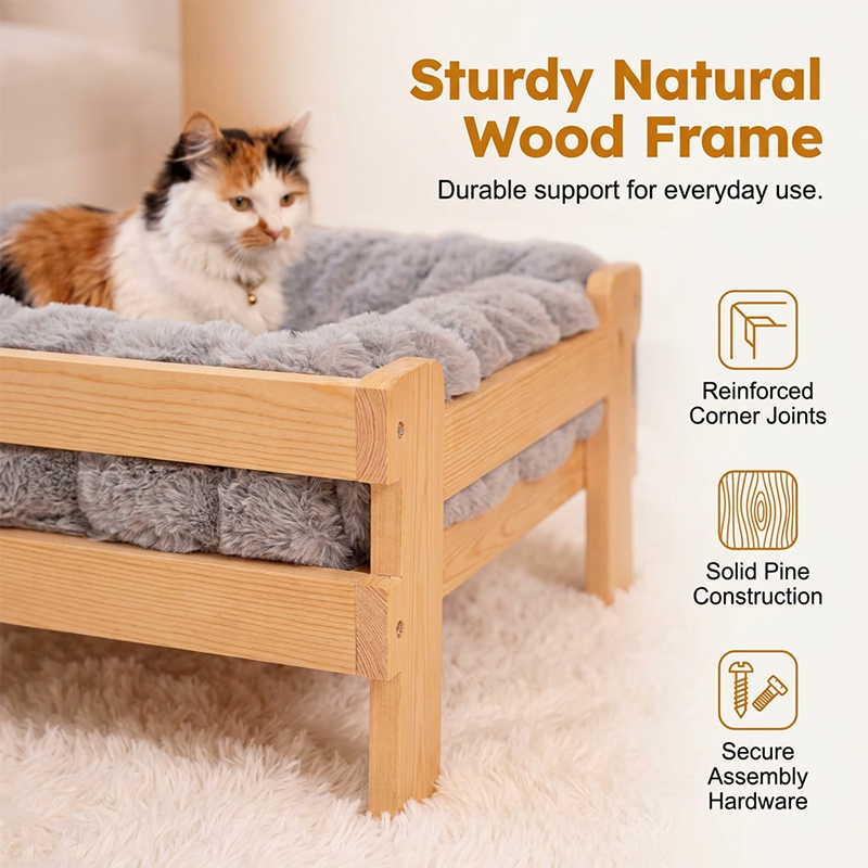 🛋️ LIMITED TIME 50% OFF! 🐾 Elevated Plush Pet Bed with Wooden Frame – Premium Comfort, Sturdy Natural Wood & Removable Washable Cover ✨