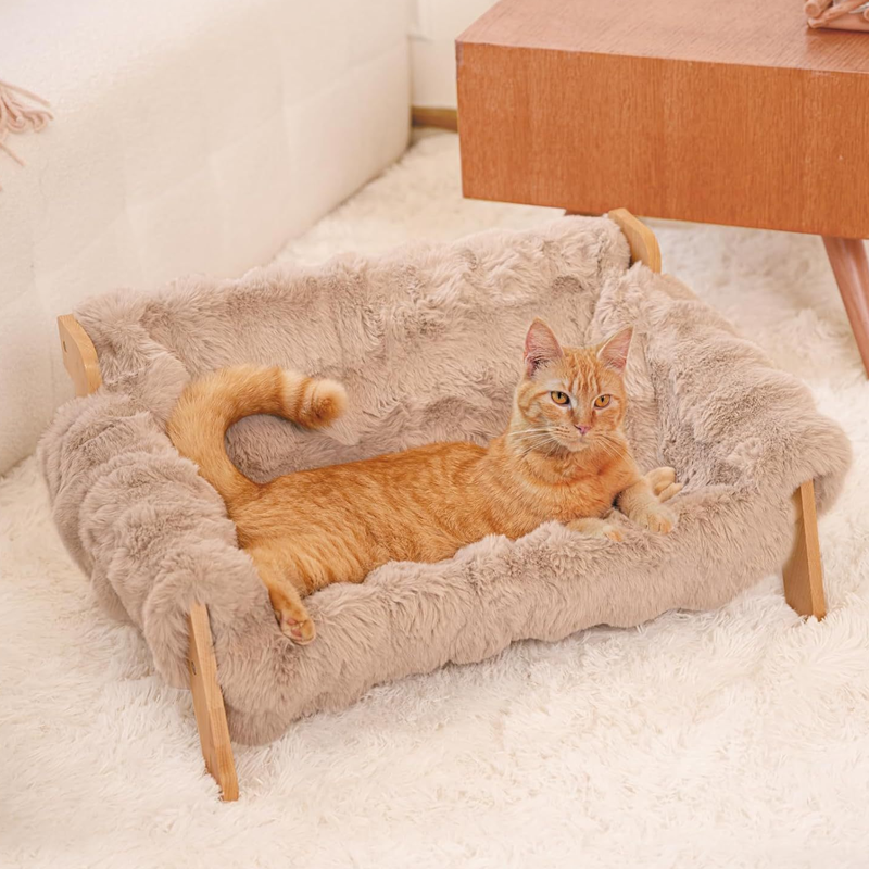 🛋️ LIMITED TIME 50% OFF! 🐾 Elevated Plush Pet Bed with Wooden Frame – Premium Comfort, Sturdy Natural Wood & Removable Washable Cover ✨