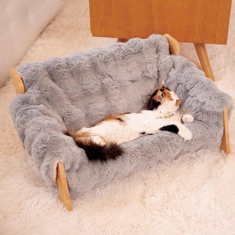🛋️ LIMITED TIME 50% OFF! 🐾 Elevated Plush Pet Bed with Wooden Frame – Premium Comfort, Sturdy Natural Wood & Removable Washable Cover ✨