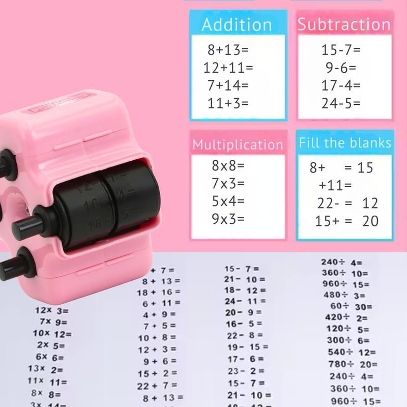 Practice math without flipping pages — 4-in-1 roller stamp that prints problems in seconds. ✏️